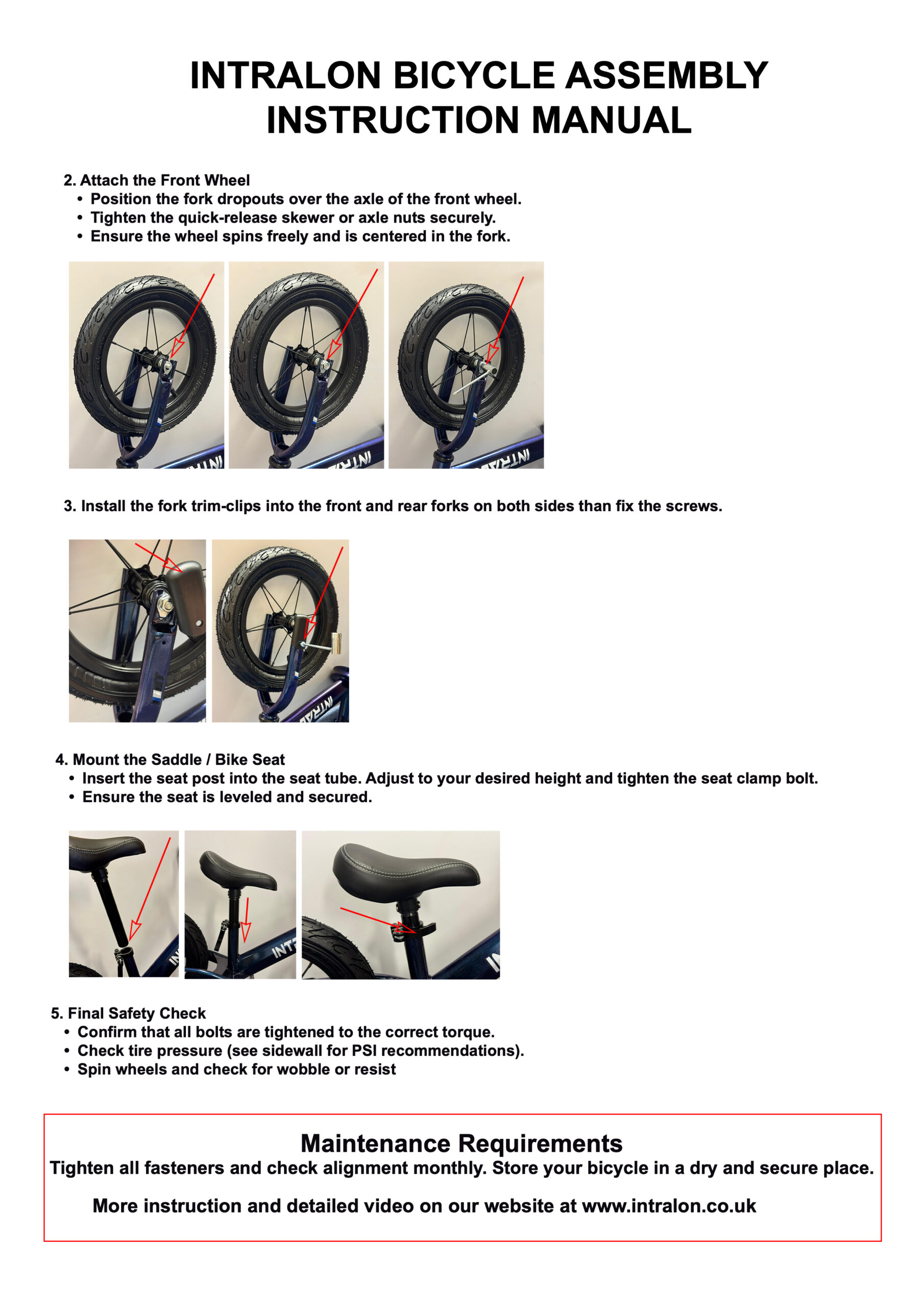 INTRALON Advanced 12" Balance Bike for 2 3 4 5 years old boys and girls 14 INTRALON Intralon Balance Bike Manual Guide 2025 Advanced 2025 M B A4 PAGE 02