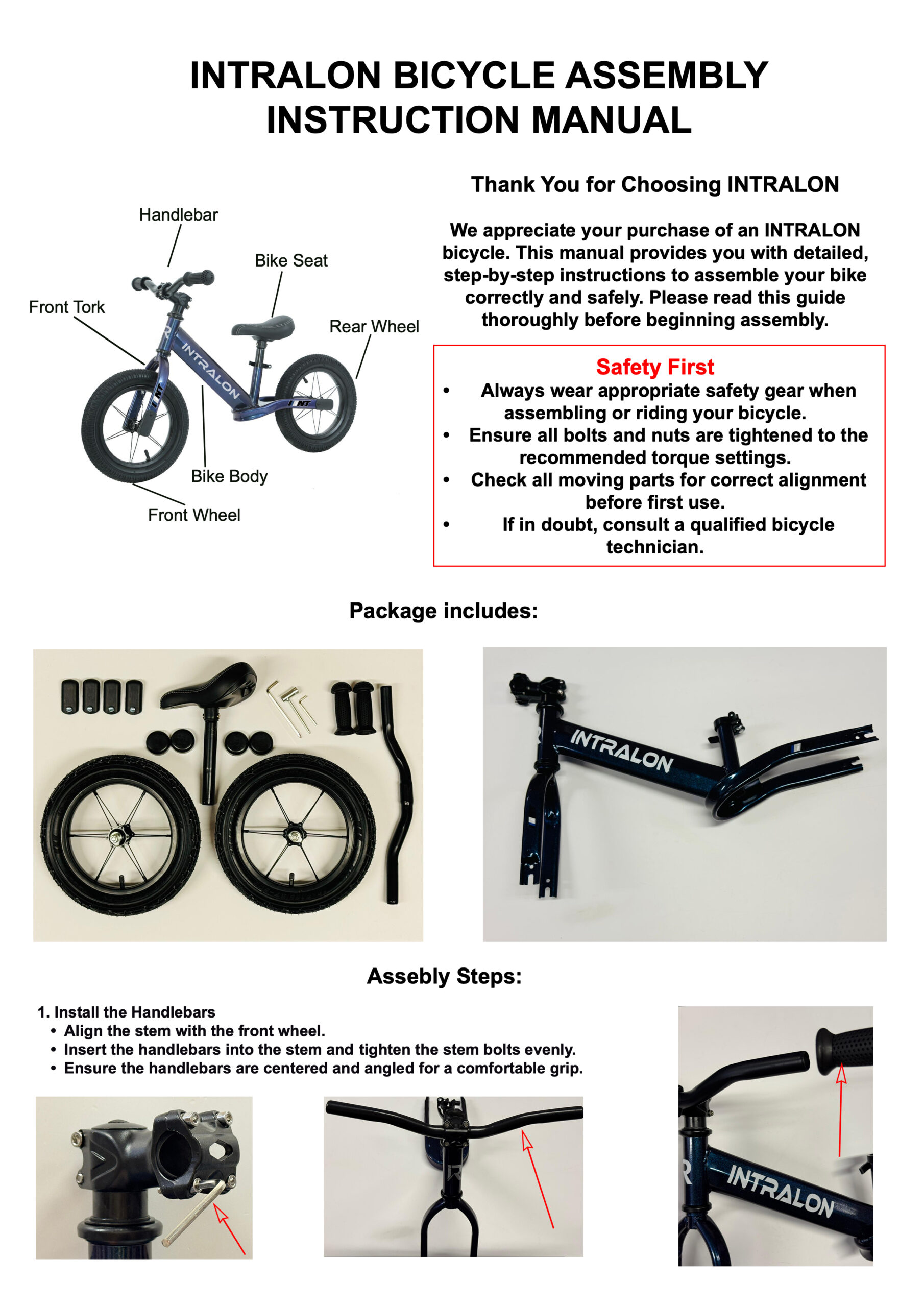 INTRALON Advanced 12" Balance Bike for 2 3 4 5 years old boys and girls 13 INTRALON Intralon Balance Bike Manual Guide 2025 Advnaced M B A4 PAGE 01